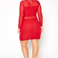 Plus Size Mesh Contrast Long Sleeve Mini Dress 8 Plus Size Mesh Contrast Long Sleeve Mini Dress -Radiant Drape Sales 2019619 110 2