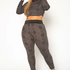 Plus Size Distressed Crop Top & Legging Set
