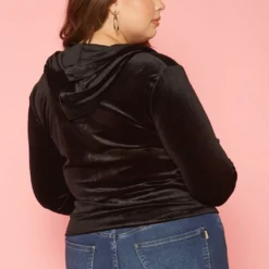 Plus Size Velvet Zip Front Hooded Sweater -Radiant Drape Sales 2019632 001 3