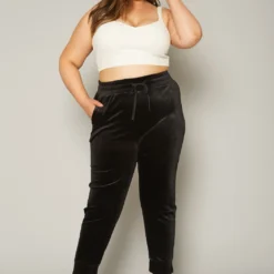 Plus Size Velour High Waist Pants