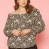 Plus Size Vintage Floral Print Off Shoulder Top