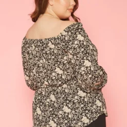 Plus Size Vintage Floral Print Off Shoulder Top -Radiant Drape Sales 2019641 001 3
