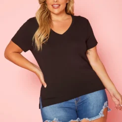 Plus Size V Neck Short Sleeve Top