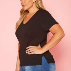 Plus Size V Neck Short Sleeve Top -Radiant Drape Sales 2019642 001 3
