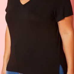 Plus Size V Neck Short Sleeve Top -Radiant Drape Sales 2019642 001 5