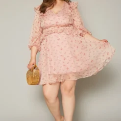 Plus Size Floral Print Flare Mini Dress