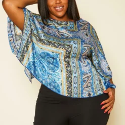 Plus Size Paisley Print Dolman Sleeve Top