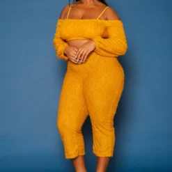 Plus Size Fuzzy Knit Crop Top & Capri Pants Set 7 Plus Size Fuzzy Knit Crop Top & Capri Pants Set -Radiant Drape Sales 2019657 159 2