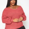 Plus Size Waffle Knit Dolman Sleeve Sweater