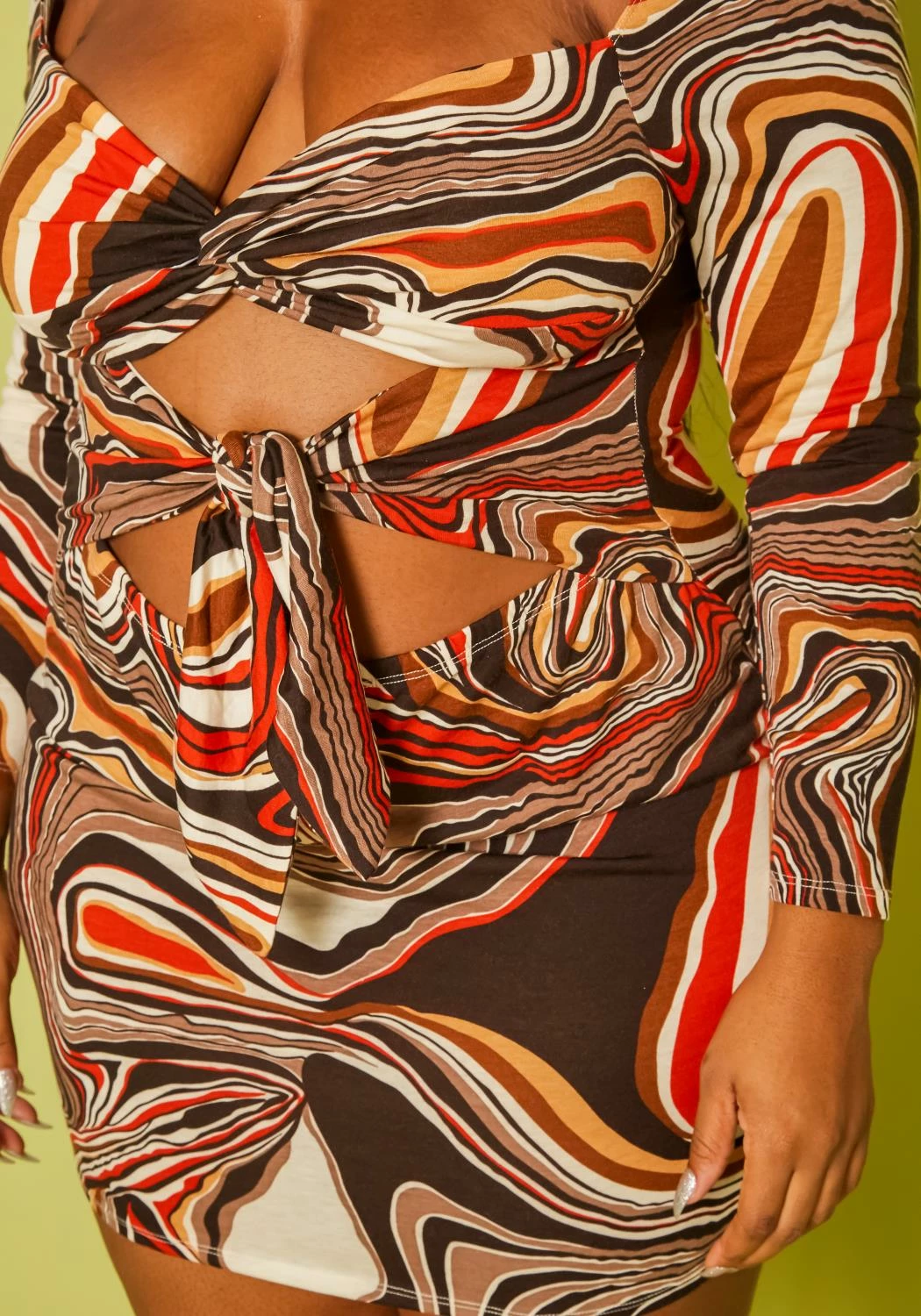 Plus Size Marble Pattern Tie Front Mini Dress 5 Plus Size Marble Pattern Tie Front Mini Dress - Image 5