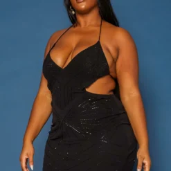 Plus Size Sequin V Neck Cut Out Cami Mini Dress -Radiant Drape Sales 2019684 001 1