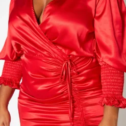 Plus Size Mandolin Collar Ruched Satin Mini Dress 9 Plus Size Mandolin Collar Ruched Satin Mini Dress -Radiant Drape Sales 2019685 110 4