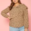 Plus Size Dotted Long Sleeve Blouse