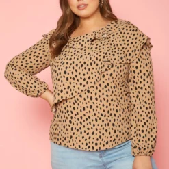 Plus Size Dotted Long Sleeve Blouse