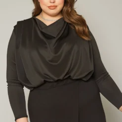 Plus Size Cowl Neck Long Sleeve Blouse