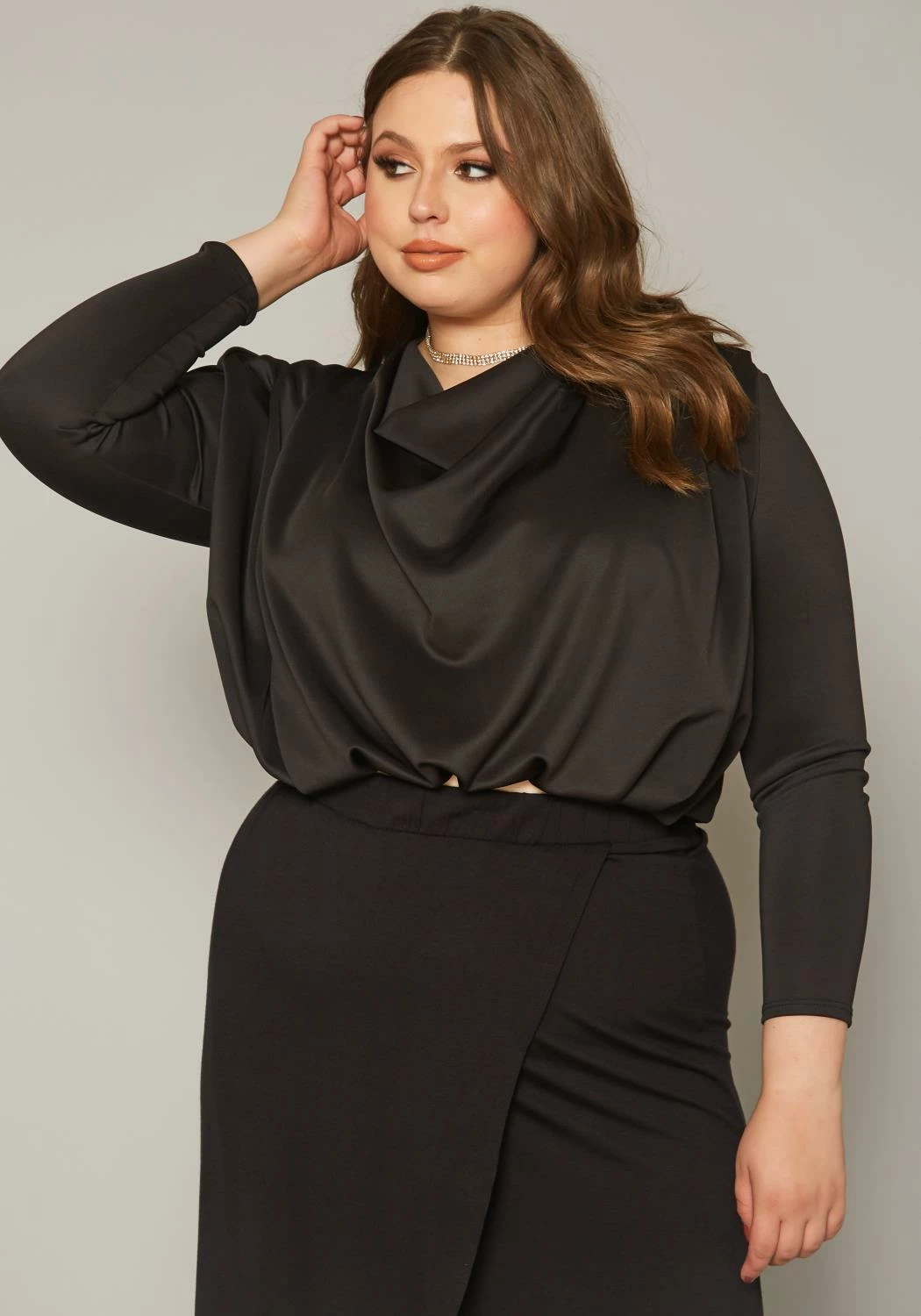Plus Size Cowl Neck Long Sleeve Blouse 2 Plus Size Cowl Neck Long Sleeve Blouse - Image 2