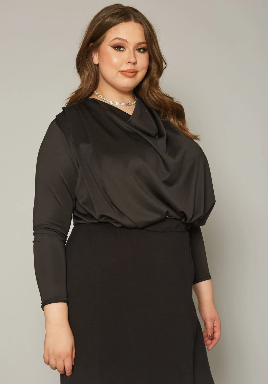 Plus Size Cowl Neck Long Sleeve Blouse 3 Plus Size Cowl Neck Long Sleeve Blouse - Image 3