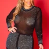 Plus Size Rhinestone Embellished Mesh Romper