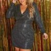 Plus Size Silver Sequin Two Piece Set