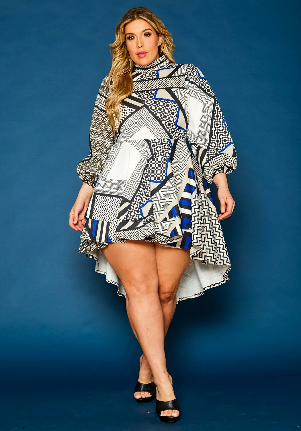 Plus Size Geo Print High To Low Flare Dress 2 Plus Size Geo Print High To Low Flare Dress - Image 2