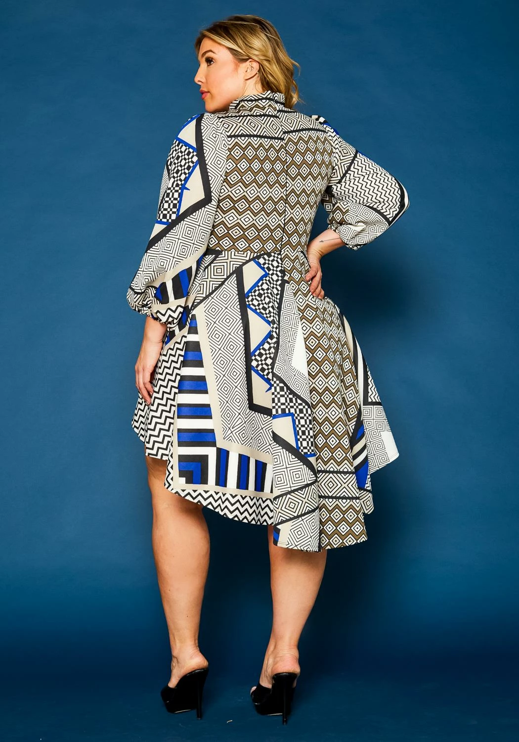 Plus Size Geo Print High To Low Flare Dress 4 Plus Size Geo Print High To Low Flare Dress - Image 4