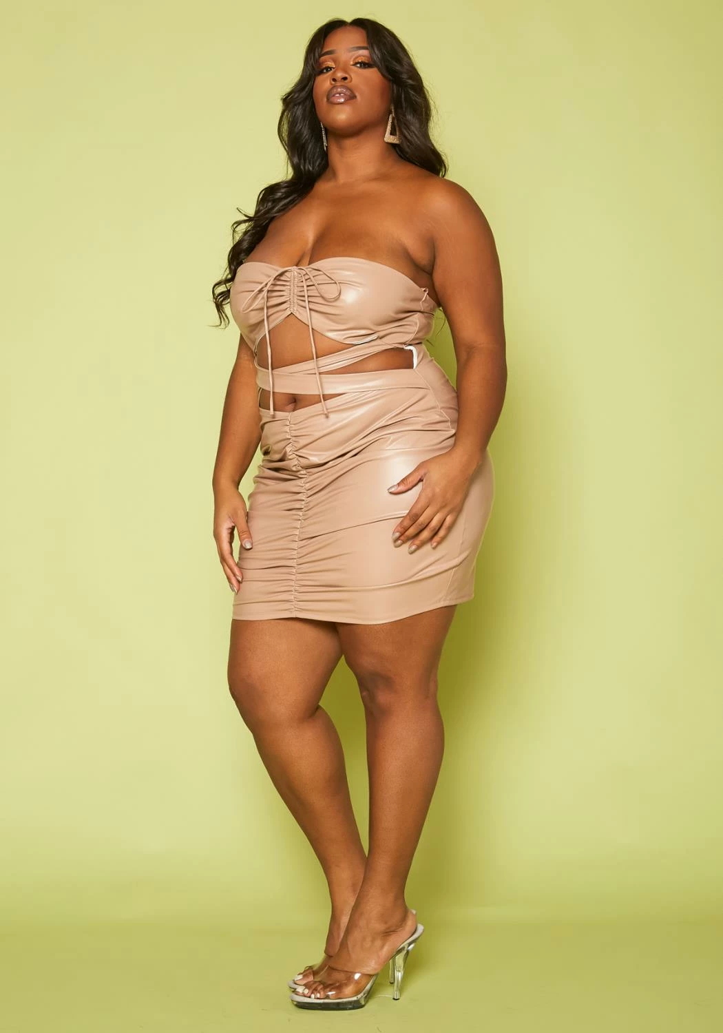 Plus Size Faux Leather Cut Out Tube Mini Dress 2 Plus Size Faux Leather Cut Out Tube Mini Dress - Image 2