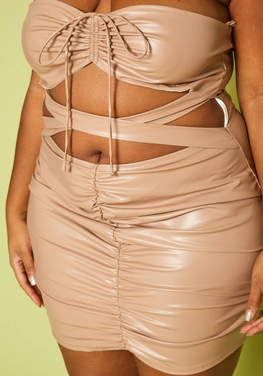 Plus Size Faux Leather Cut Out Tube Mini Dress 5 Plus Size Faux Leather Cut Out Tube Mini Dress - Image 5