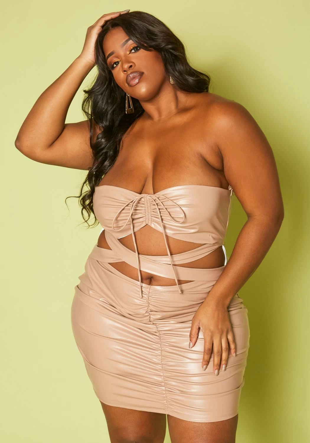 Plus Size Faux Leather Cut Out Tube Mini Dress 1 Plus Size Faux Leather Cut Out Tube Mini Dress