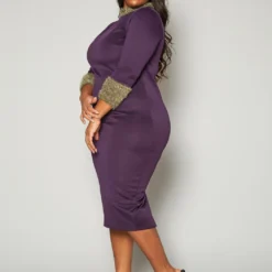 Plus Size Fuzzy Knit Trim Midi Dress -Radiant Drape Sales 2019778 001 2