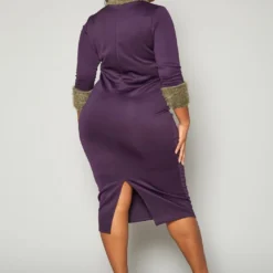 Plus Size Fuzzy Knit Trim Midi Dress -Radiant Drape Sales 2019778 001 3