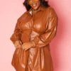 Plus Size Faux Leather Collar Mini Dress