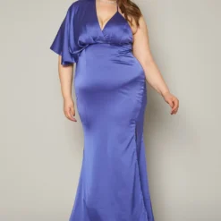 Plus Size One Sleeve Satin Maxi Dress