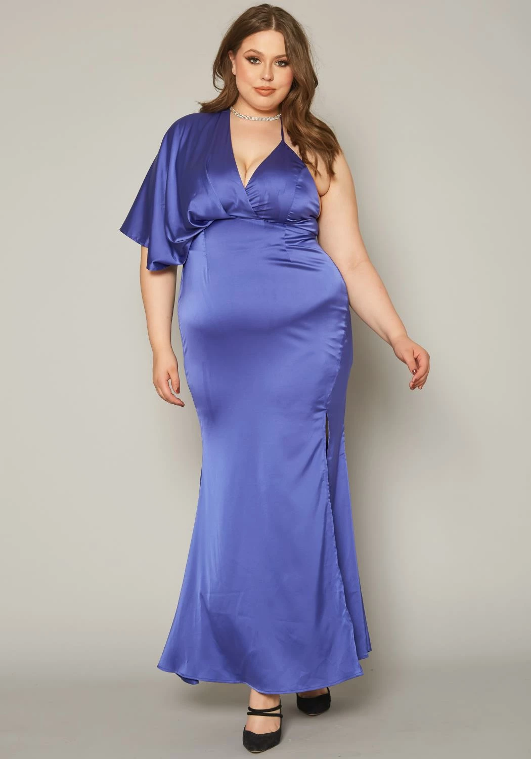 Plus Size One Sleeve Satin Maxi Dress 1 Plus Size One Sleeve Satin Maxi Dress