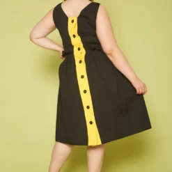 Plus Size Yellow Trim Fit & Flare Mini Dress
