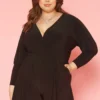 Plus Size V Neck Long Sleeve Romper