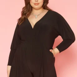 Plus Size V Neck Long Sleeve Romper
