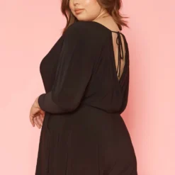 Plus Size V Neck Long Sleeve Romper -Radiant Drape Sales 2019856 001 3