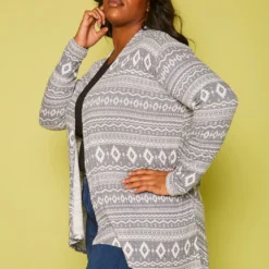 Plus Size Aztec Pattern Open Front Cardigan -Radiant Drape Sales 2019865 001 2