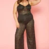 Plus Size Metallic Floral Lace Jumpsuit