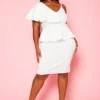 Plus Size Ruffle Hem One Sleeve Mini Dress