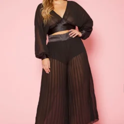 Plus Size Pleated Dolman Sleeve Top & Palazzo Pants Set