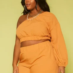 Plus Size One Sleeve Crop Top & Shorts Set -Radiant Drape Sales 2019874 001 2