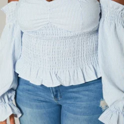 Plus Size Stripe Print Off Shoulder Smocked Top -Radiant Drape Sales 2019875 001 4