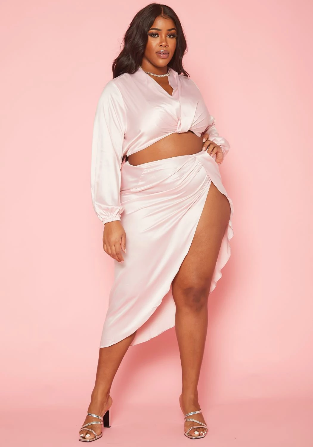 Plus Size Romantic Satin Two Piece Set 2 Plus Size Romantic Satin Two Piece Set - Image 2