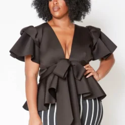 Plus Size Tie Front Ruffle Peplum Blouse 7 Plus Size Tie Front Ruffle Peplum Blouse -Radiant Drape Sales 2019877 003 3