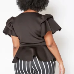 Plus Size Tie Front Ruffle Peplum Blouse 8 Plus Size Tie Front Ruffle Peplum Blouse -Radiant Drape Sales 2019877 003 4