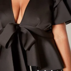 Plus Size Tie Front Ruffle Peplum Blouse 9 Plus Size Tie Front Ruffle Peplum Blouse -Radiant Drape Sales 2019877 003 5