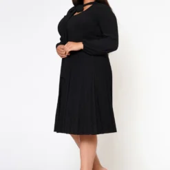 Plus Size Bow Collar Pleated Fit & Flare Dress -Radiant Drape Sales 2019881 003 3