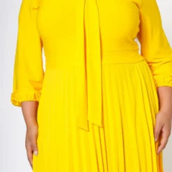 Plus Size Bow Collar Pleated Fit & Flare Dress -Radiant Drape Sales 2019881 005 5