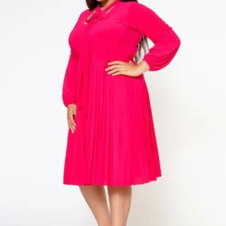 Plus Size Bow Collar Pleated Fit & Flare Dress -Radiant Drape Sales 2019881 006 3